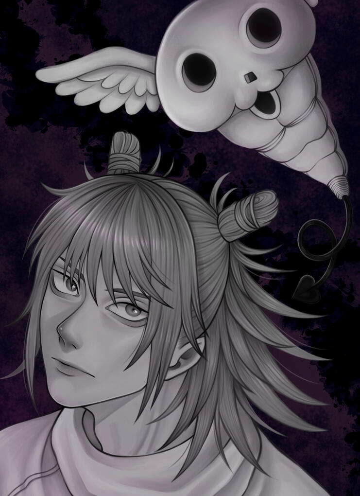 Hajime Kashimo and Kogane, greyscale